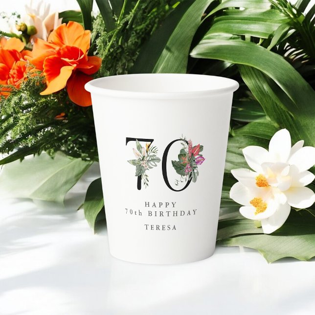 0th Birthday Cheers with Name Tropical Floral Paper Cups (Creator Uploaded)