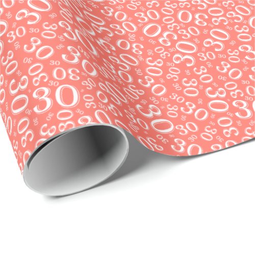 0th Birthday CoralWhite Random Number Pattern Wrapping Paper