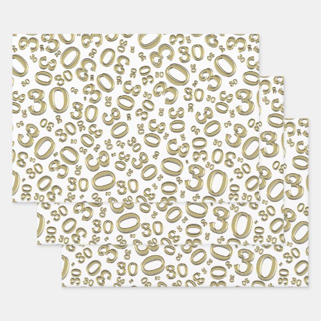 0th Birthday gold/White Random Number Pattern Wrapping Paper Sheets (Set)