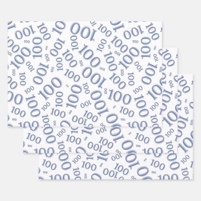 0th Modern Blue/White Random Number Pattern Wrapping Paper Sheets (Set)
