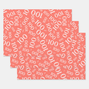 0th Modern Coral/White Random Number Pattern Wrapping Paper Sheets