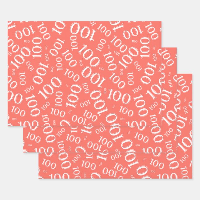 0th Modern Coral/White Random Number Pattern Wrapping Paper Sheets (Set)