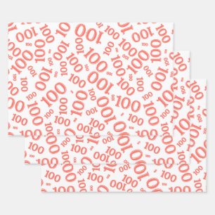 0th Modern Coral/White Random Number Pattern Wrapping Paper Sheets