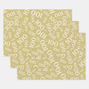 0th Modern Gold/White Random Number Pattern Wrapping Paper Sheets