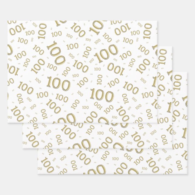 0th Modern Gold/White Random Number Pattern Wrapping Paper Sheets (Set)