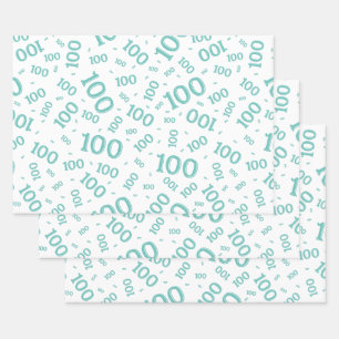 0th Modern Teal/White Random Number Pattern Wrapping Paper Sheets