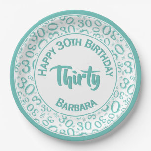 0th Random Number Pattern Teal/White Paper Plates
