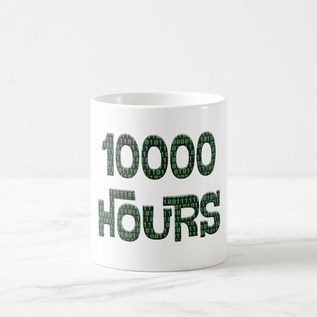 10000 hours with an overlay of computer binary cod coffee mug (Center)