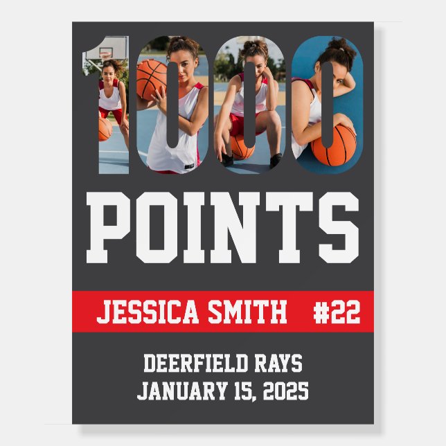 1000 Basketball Career Points Player High School Foam Board (Front)