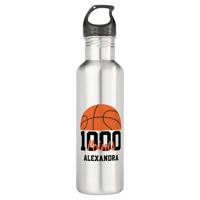1000 Career Points Scorer Basketball Player Team Stainless Steel Water Bottle (Front)