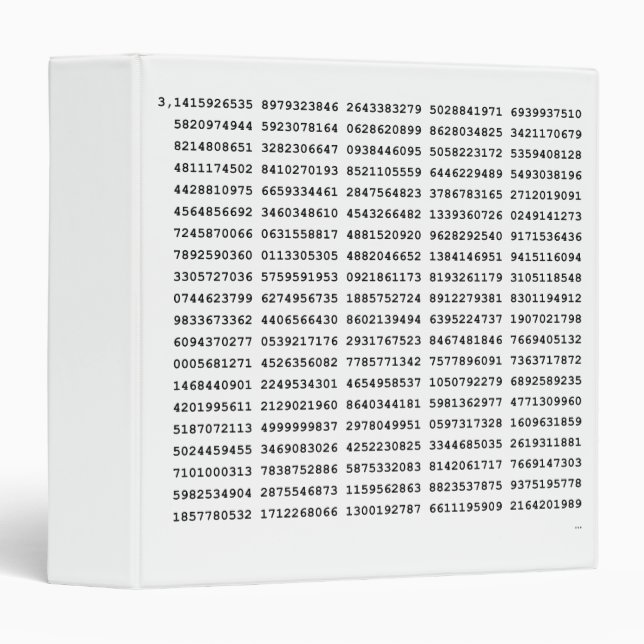 1000 First Digits Pi Number | Mathematical symbol 3 Ring Binder (Front/Spine)