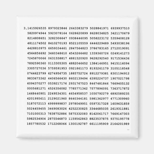 1000 First Digits Pi Number | Mathematical symbol Magnet (Front)