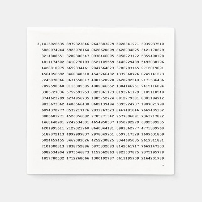 1000 First Digits Pi Number | Mathematical symbol Napkins (Front)