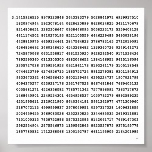 1000 First Digits Pi Number  Mathematical symbol Poster