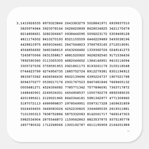 1000 First Digits Pi Number  Mathematical symbol Square Sticker
