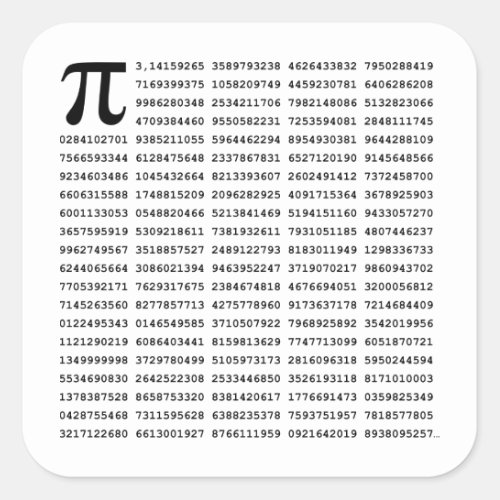 1000 First Digits Pi Number  Mathematical symbol Square Sticker