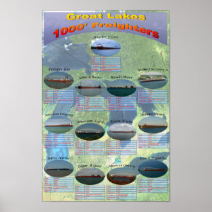 1000 footer Great Lakes freighters data poster