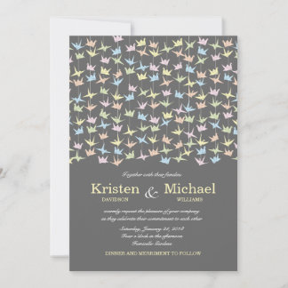1000 Hanging Origami Paper Cranes Wedding (Grey) Invitation