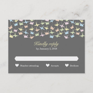 1000 Hanging Origami Paper Cranes Wedding (Grey) RSVP Card