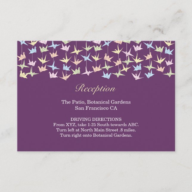 1000 Hanging Origami Paper Cranes Wedding (Purple) Enclosure Card (Front)