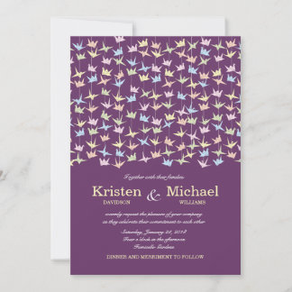 1000 Hanging Origami Paper Cranes Wedding (Purple) Invitation