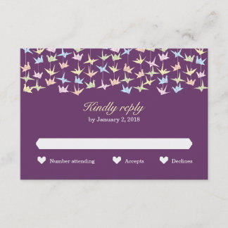 1000 Hanging Origami Paper Cranes Wedding (Purple) RSVP Card