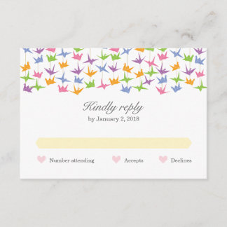 1000 Hanging Origami Paper Cranes Wedding RSVP Card