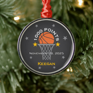 1000 Points Basketball Milestone Custom Metal Ornament