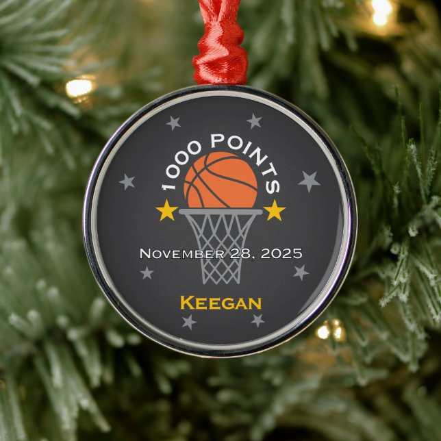 1000 Points Basketball Milestone Custom Metal Ornament (Tree)