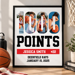 1000 Points Basketball White Poster
