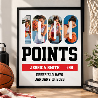 1000 Points Basketball White Poster