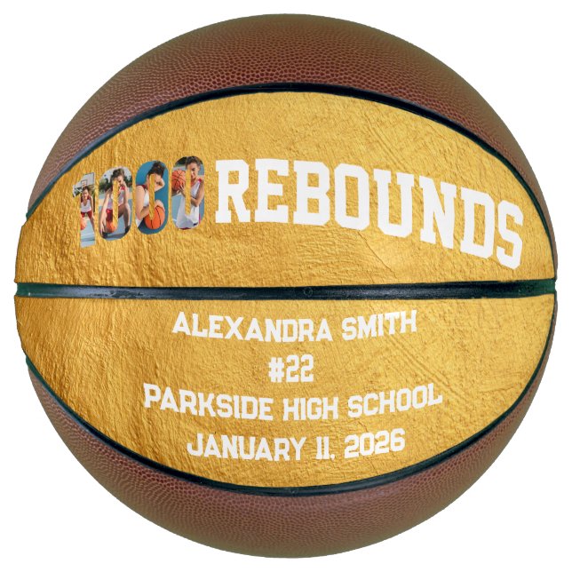 1000 Rebounds Career Milestone Player Team Gold  Basketball (Front)