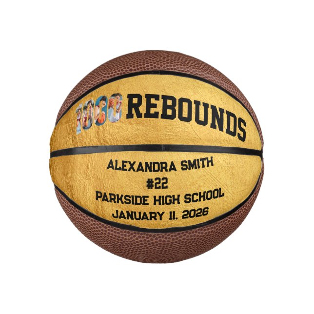 1000 Rebounds Career Milestone Player Team Golden Mini Basketball (Front)