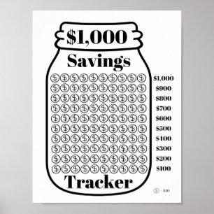 $1000 Savings Tracker Mason Jar Budget Goal Sheet Poster