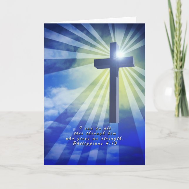 10014 Bible Verse Philippians 4:13 Blue Cross Card (Front)