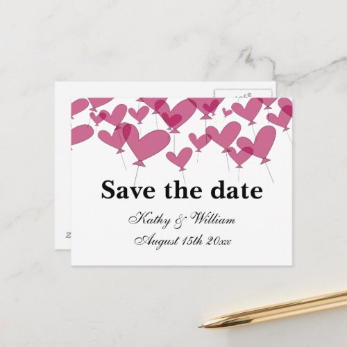 1001 Red heart balloons save the date wedding Postcard