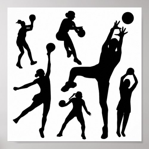 10097_netball_silhouette_vector SPORTS NET BALL PE Poster