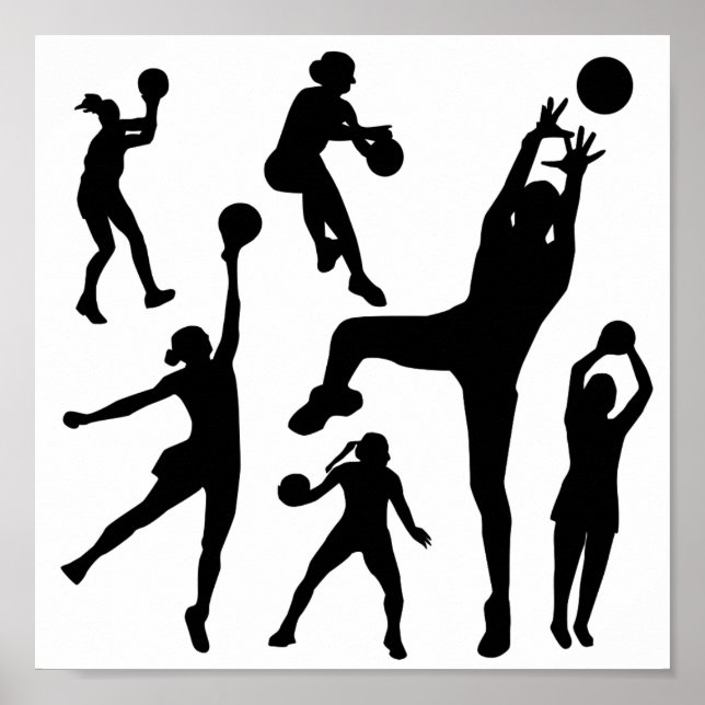 10097-netball-silhouette-vector SPORTS NET BALL PE Poster (Front)