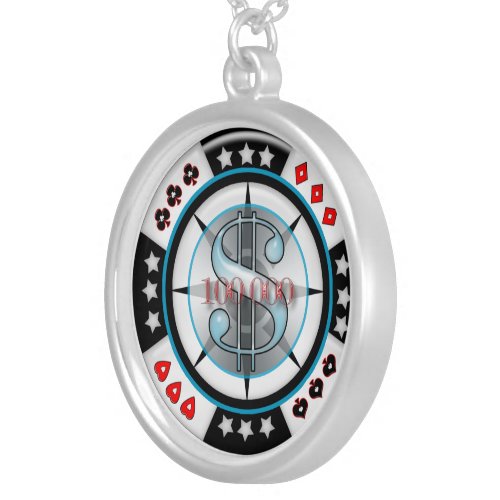 10000000 Gambling Poker Chip Silver Plated Necklace