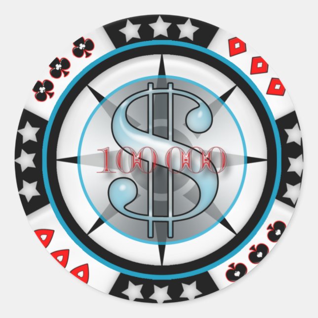 $100,000. Poker Chip Classic Round Sticker (Front)