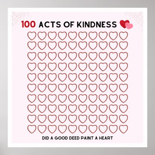 100 ACTS OF KINDNESSGOOD DEED TASK FOR A CHILD P POSTER