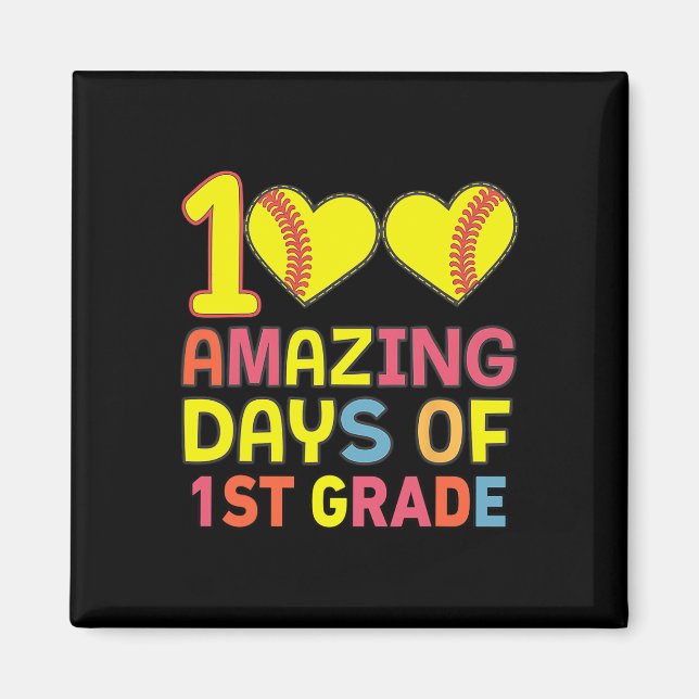 100 Amazing Days Of 1st Grade Softbyll Player Stud Magnet (Front)