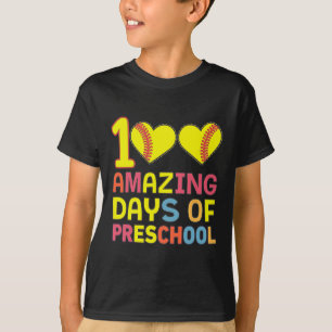 100 Amazing Days Of Preschool Softbyll Player Stud T-Shirt