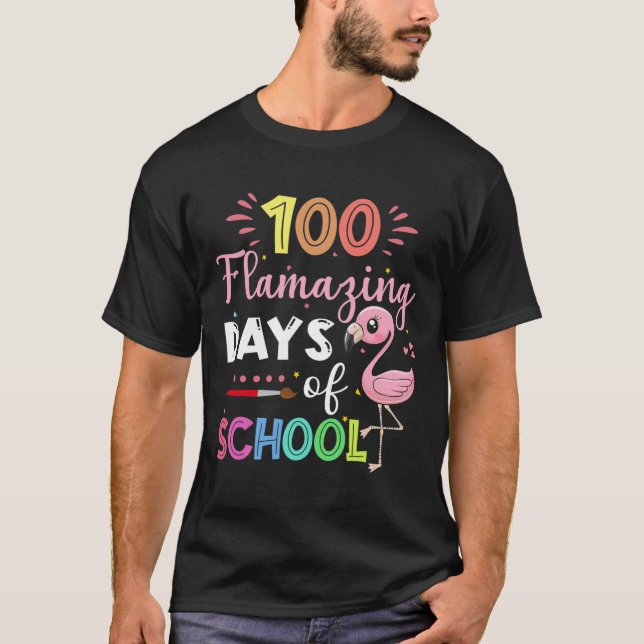100 Amazing Days Of School Cute Flamingo Student T T-Shirt (Front)