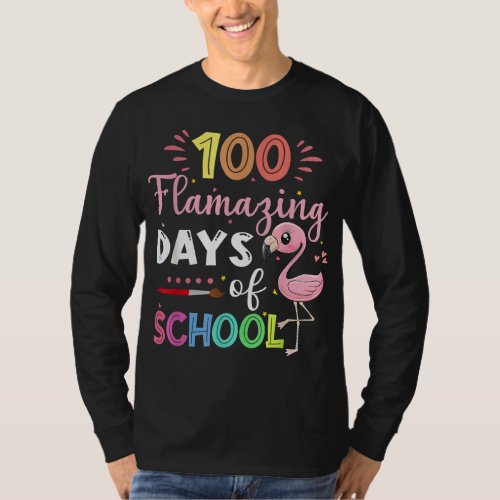 100 Amazing Days Of School Cute Flamingo Student T T_Shirt