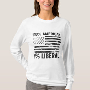 100% American 0% Liberal Republican American Flag  T-Shirt