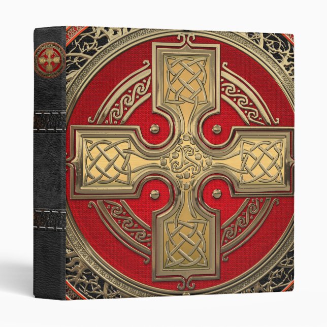 [100] Ancient Celtic Sacred Gold Knot Cross 3 Ring Binder (Front/Spine)
