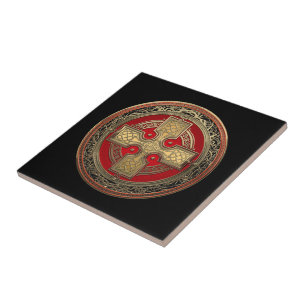 [100] Ancient Celtic Sacred Gold Knot Cross Ceramic Tile