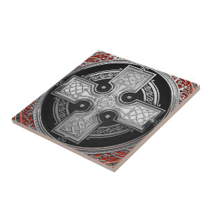 [100] Ancient Celtic Sacred Silver Knot Cross Ceramic Tile