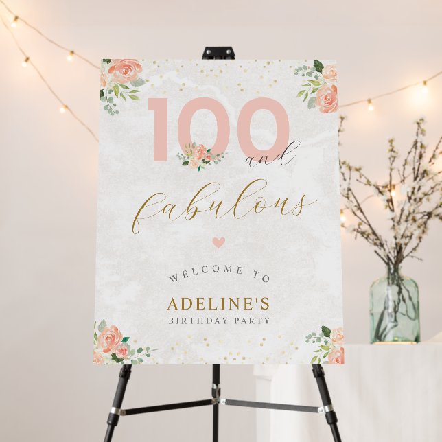 100 and Fabulous 100th Chic Lady Birthday Welcome Foam Board (In Situ (Stand))